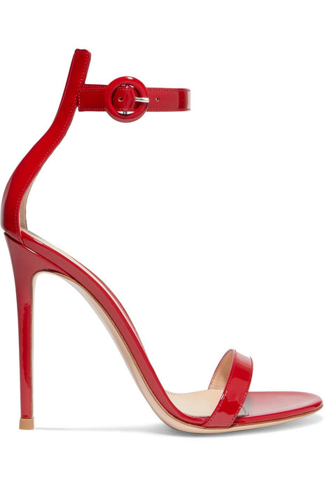Womens One Line With Ankle Buckle Bag Heel Bare Wine Red