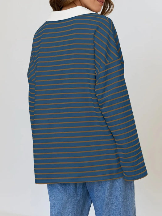 Mandy Striped  Collar Long Sleeve Sweatshirt