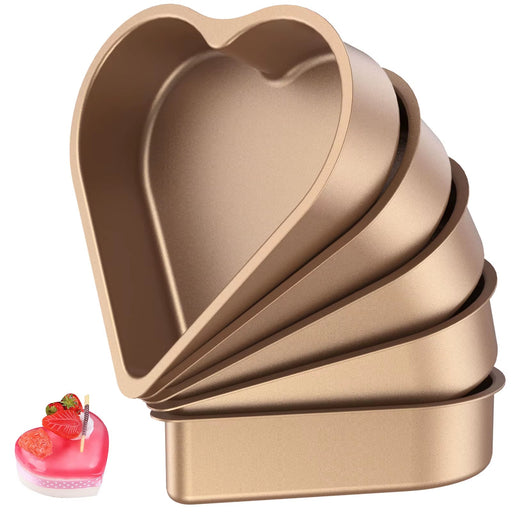 5Pcs Mini Cake Mould Heart Shaped Cake Pan Non-Stick Pudding Cake Cup Reusable Mousse Pastry Baking Mold for Kitchen Bakeware