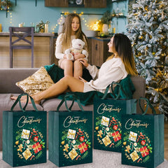 Large Christmas Gifts Bags 4Pcs,41 * 30 * 18 Christmas Presents Bags,Gold Green Xmas Bags for Presents