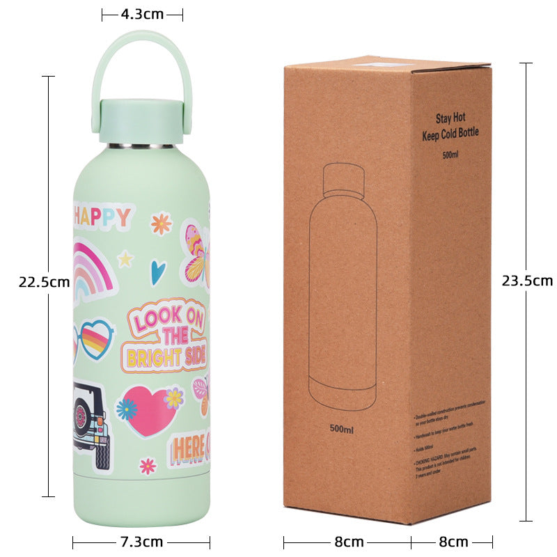 500ml Double-layerd Stainless Steel Insulation Mug Portable Handle Student Children Outdoor Sports Water Bottle