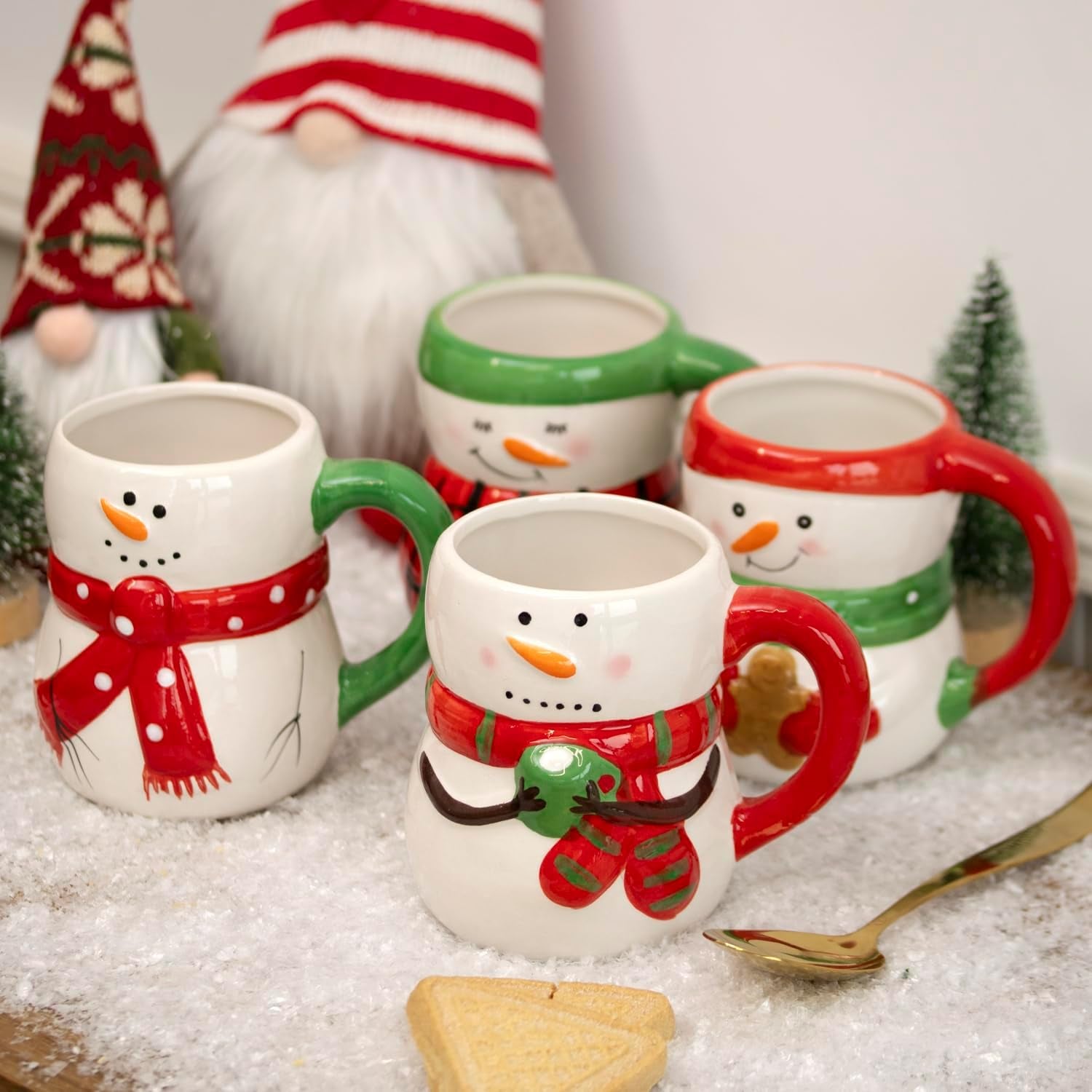 Set of 4 Christmas Snowman Mugs Ceramic Frosty Xmas Kitchen Tea Coffee Cups Gift