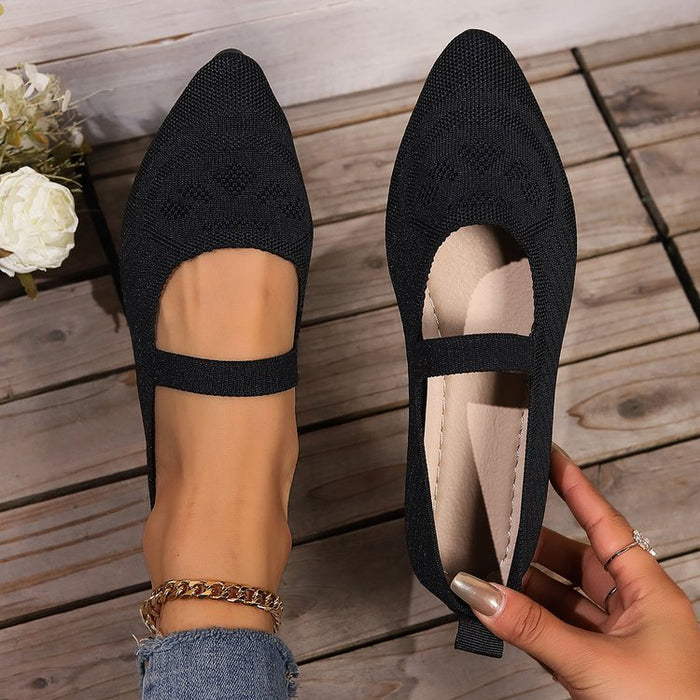 Flyknit Pointed Flat Bottom Pumps Women's Low-cut Shoes