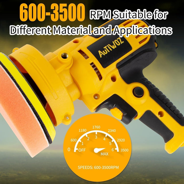 Car Polisher Buffer Sander Rotary Polishing Machine Handheld Mini Polish Kit for Car Boat Floor Motorcycles DIY Detailing Buffing Polishing with 5In Waxing Sponge Pads 700W 6-Speed 600-3500RPM