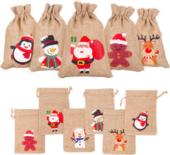 12 Pieces Line Jute Drawstring Gift Bag Christmas Party Burlap Bag Candy Pouch Snack Sack for Kids Xmas Party Favors