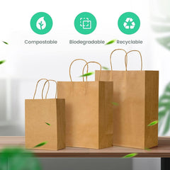 100Pcs Brown Kraft Paper Bags with Handles - Mixed Size Gift Bags for Business, Shopping, Retail, Party, Favor, Merchandise - Perfect for Bulk Use