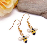 Little Bumble Bee Enamel Charm Earrings, Cute Yellow and Black Enamel Charms on Nickel Free Gold Tone Hooks : 30Mm Long, Bee Lover Drop Earrings