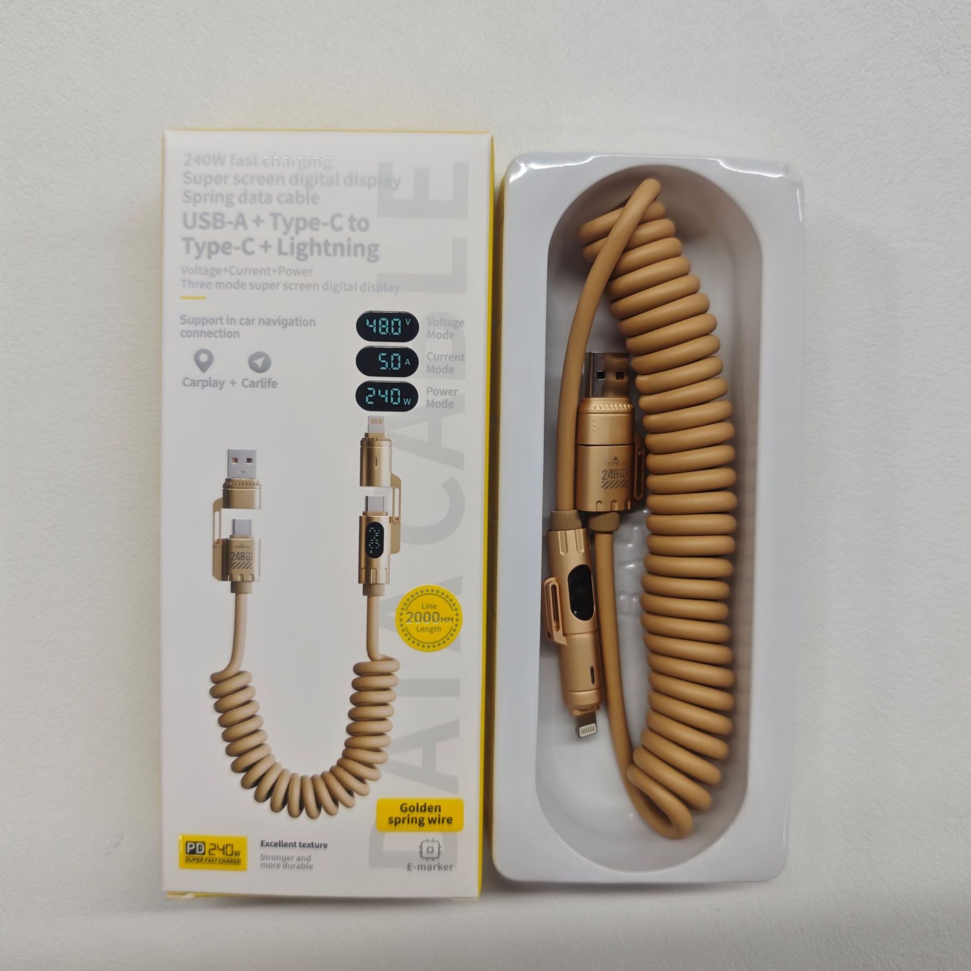 Digital Display Spring 4-in-1 CarPlay In-Car 2m Data Cable