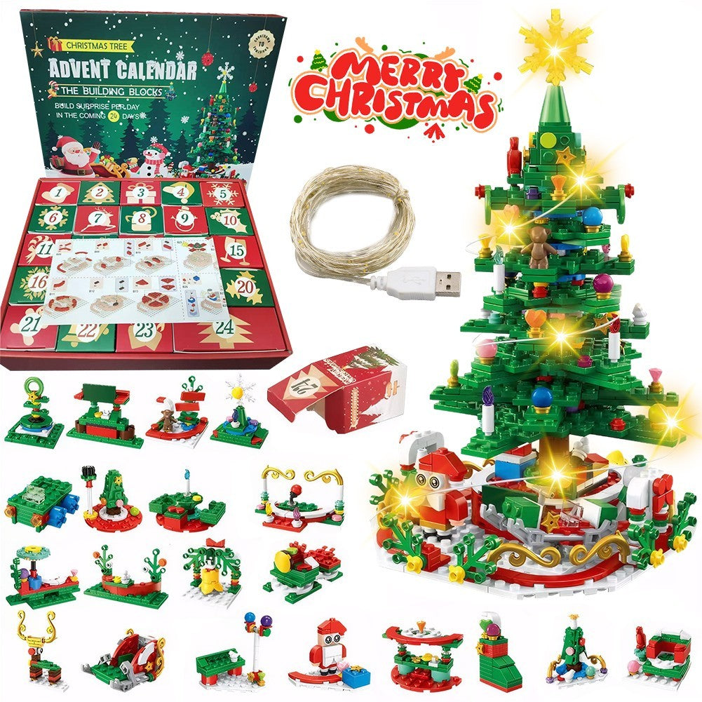 24 Day Kids Toy Christmas Advent Calendar Play Building Blocks with LED Gift Box