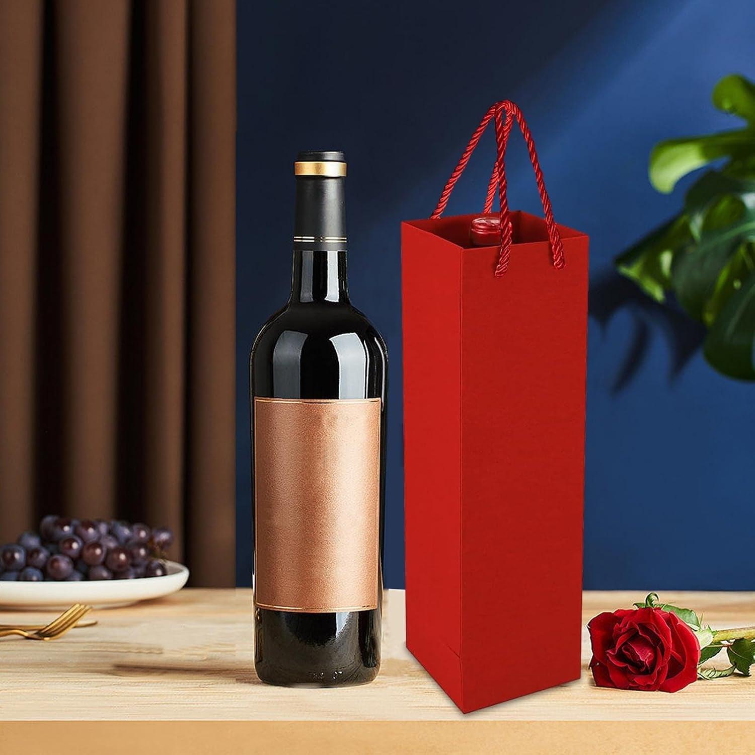 Kraft Paper Wine Gift Bags, Premium Wine Gift Bags with Handles, Kraft Paper Wine Storage Bag for Christmas, Wedding, Party (Red)