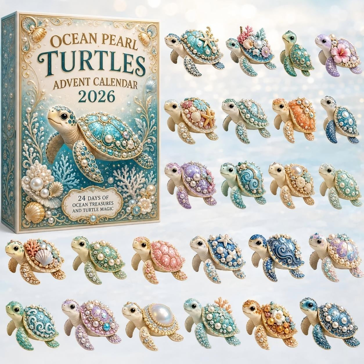 2026 Ocean Pearl Sea Turtle Advent Calendar 2026 24 Day Acrylic Christmas Gift