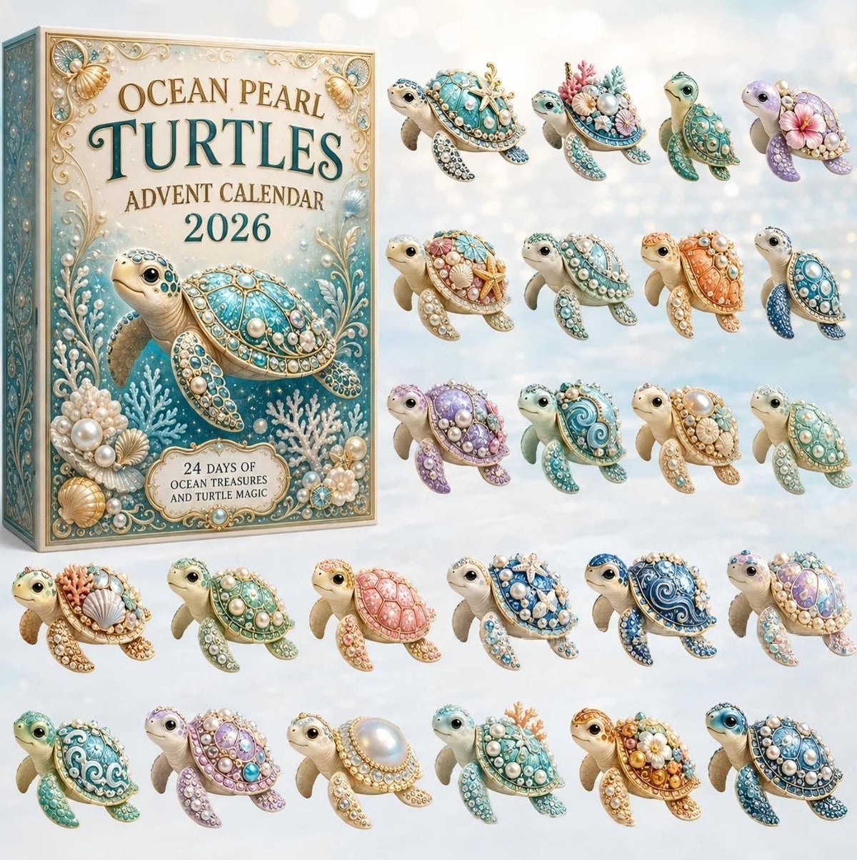 2026 Ocean Pearl Sea Turtle Advent Calendar 2026 24 Day Acrylic Christmas Gift