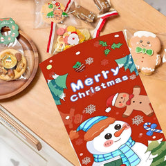 50Pcs Christmas Cellophane Candy Bags,Santa Snowman Elk Xmas Sweets Bag Loot Cookie Snack Treat Bag with Twist Tie,Wonder Wrap Gift Bag for Christmas Party Favor Supplies