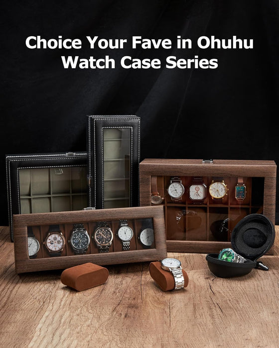 Watch Box with 12 Slots, Watch Case with Glass Lid, PU Leather Watch Holder with Velvet Pillows, Watch Storage Box for Men and Women, Gift Idea for Birthday Father'S Day Christmas