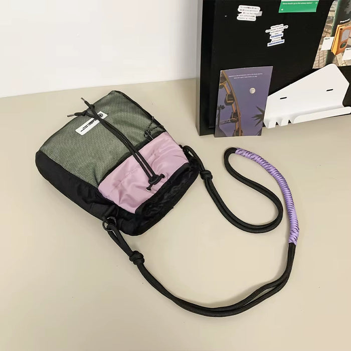 Workwear Style Shoulder Mobile Phone Bag Outdoor Sports Women'S Crossbody Bag Versatile Casual Drawstring Drawstring Contrasting Color Lightweight Bucket Bag