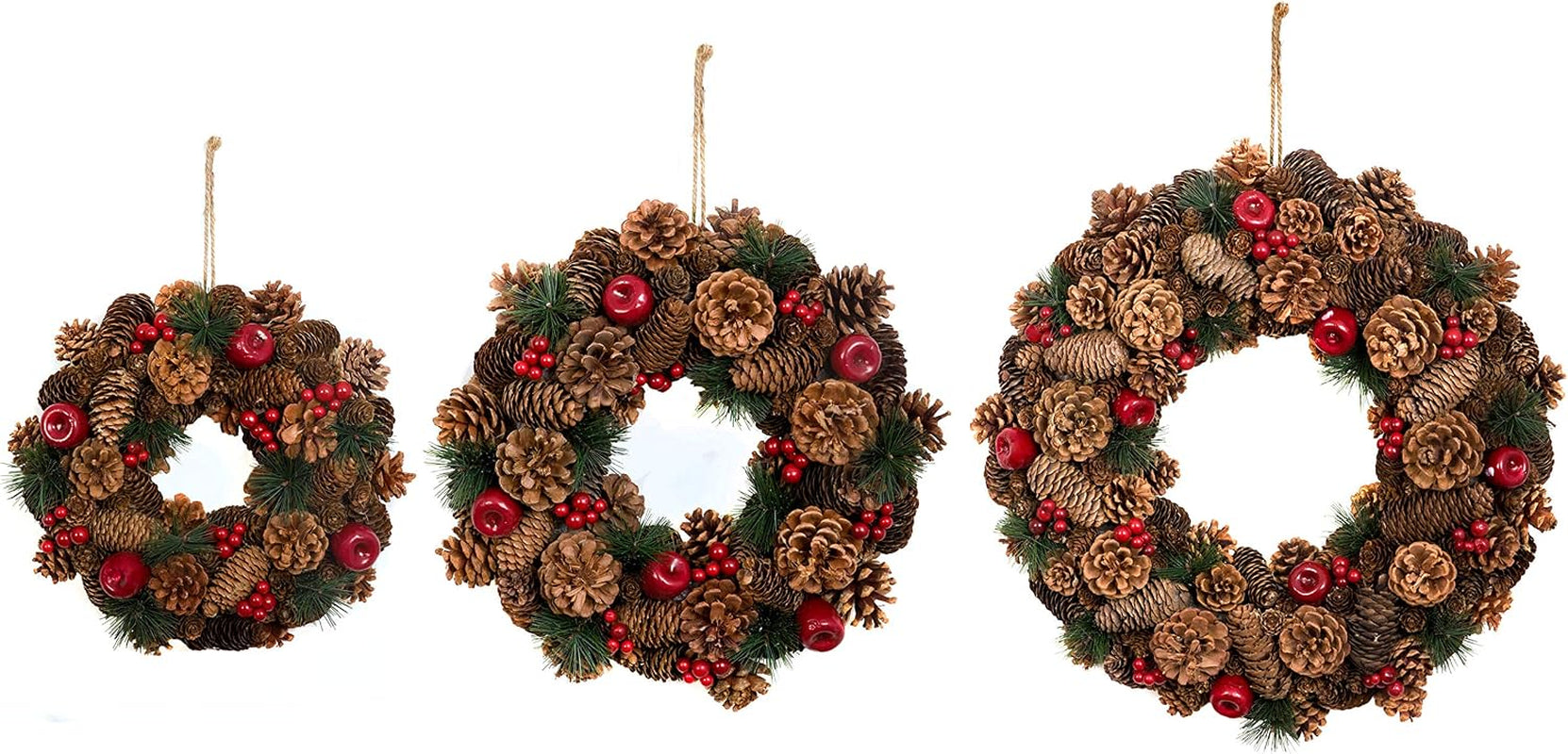 Christmas Hanging Wreath 32Cm- Festive Pine Cone Display with Red Berries, D1224