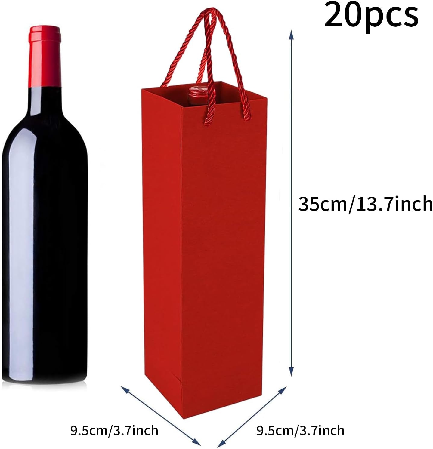 Kraft Paper Wine Gift Bags, Premium Wine Gift Bags with Handles, Kraft Paper Wine Storage Bag for Christmas, Wedding, Party (Red)
