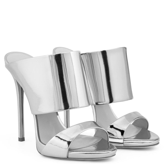 High Heeled Sandals, Shiny High Heeled Luxury Silver Champagne