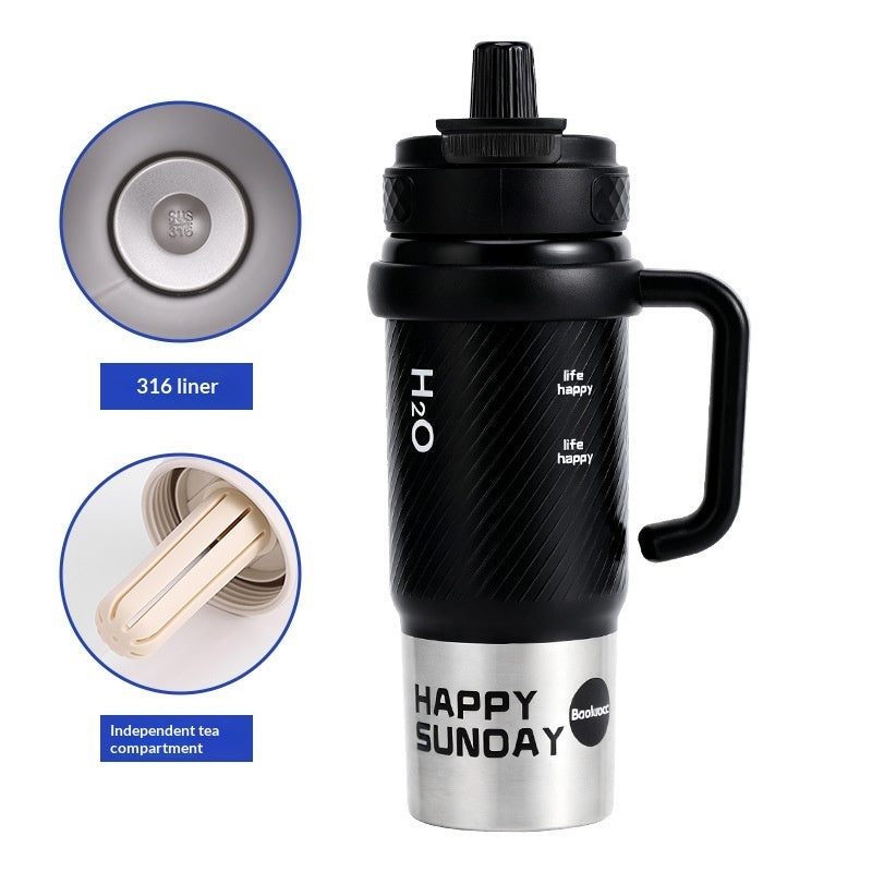 Ceramic-liner Insulated Mug Stainless-Steel Straw Ice-Resistant Bottle Large-Capacity Cup