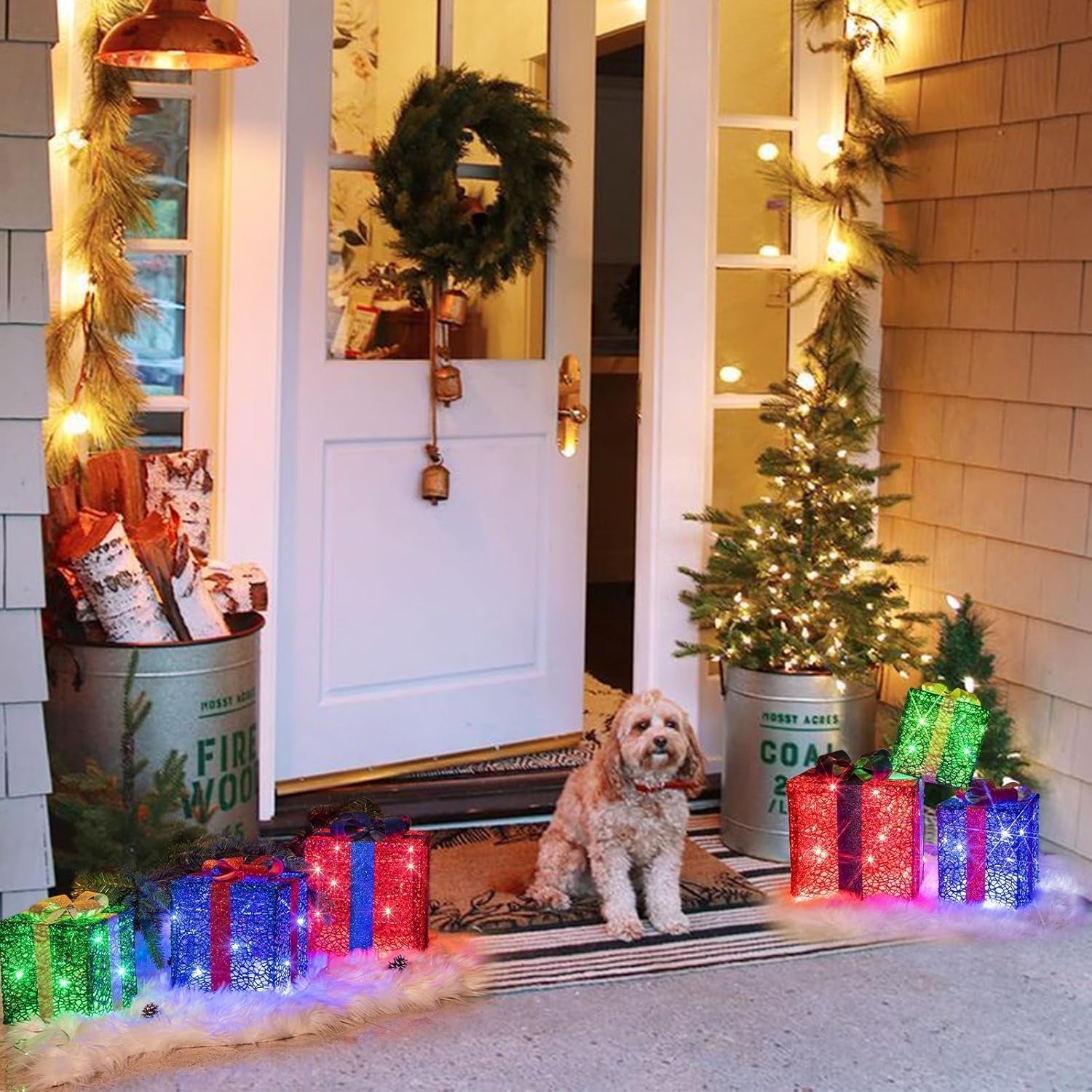 3PK Light up Boxes Multi-Colour LED Gift Box with Lights Plug in for Outdoor Christmas Decorations Gifts for Girls Kids Beloved