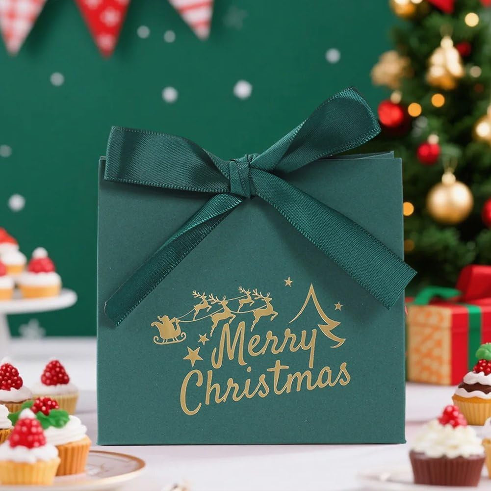20Pcs Christmas Candy Boxes with Ribbon Goodie Paper Boxes Sweet Cases for Wedding Party New Year Accessories