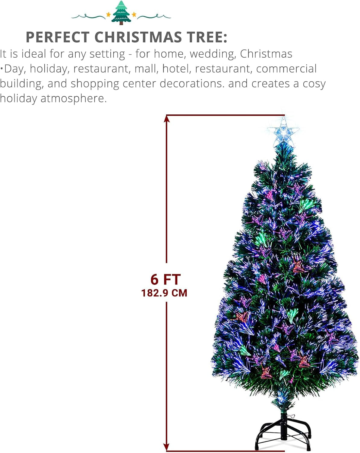 6Ft Fibre Optic Christmas Tree Indoor Xmas Decoration, Green