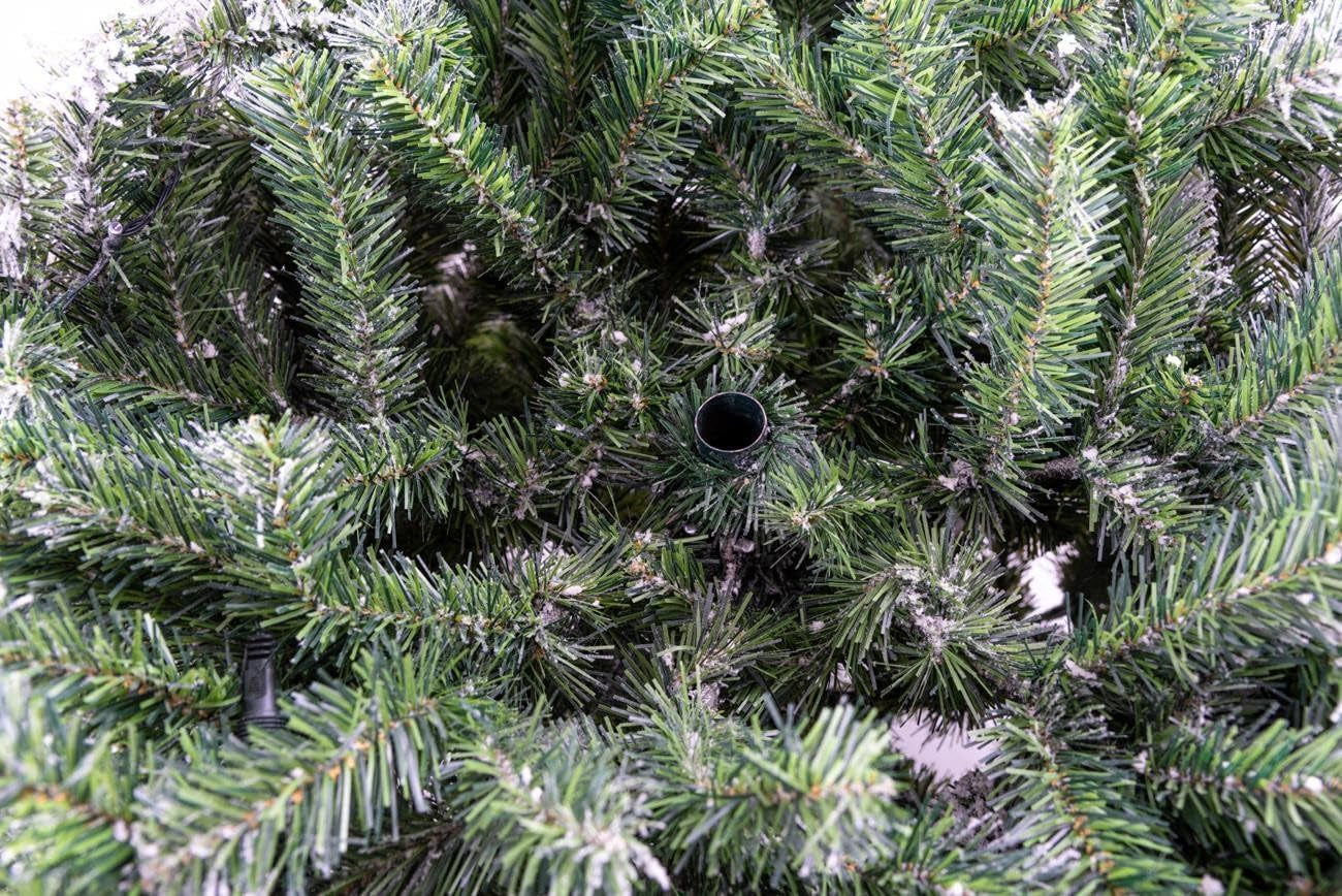 7Ft/2.1M Pre-Lit Artificial Christmas Tree Lapland Fir - 320 LED Warm White Lights, Snow Flocked 1205 PE/PVC Tips, Snowy Bushy Hinged Branches, Metal Stand for Xmas Home Decorations