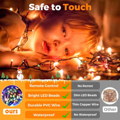 Fairy Lights & USB String Lights, 10M 100 Leds Copper Wire Light & Waterproof Outdoor Christmas Lights for Indoor Outdoor Lighting, Bedroom, Wedding Decor, Party, Christmas, Tree - Colourful