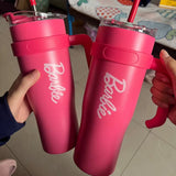 '-Copo De Agua Rosa Barbie Serie Para Meninas Grande Capacidade Palha Bling De Aco Gigante Tendencia Presente De Aniversari
