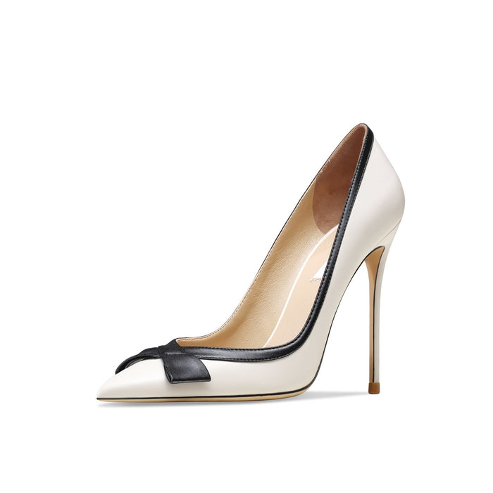 Leather Apricot Bowknot Suede High Heel