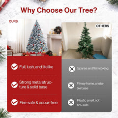 6Ft Snow Flocked Artificial Christmas Tree with 926 Tips Realistic Holiday Premium Full Winter White Pine Xmas Tree, Full Appearance Snowy Easy Assembly with Sturdy Metal Stand 180Cm
