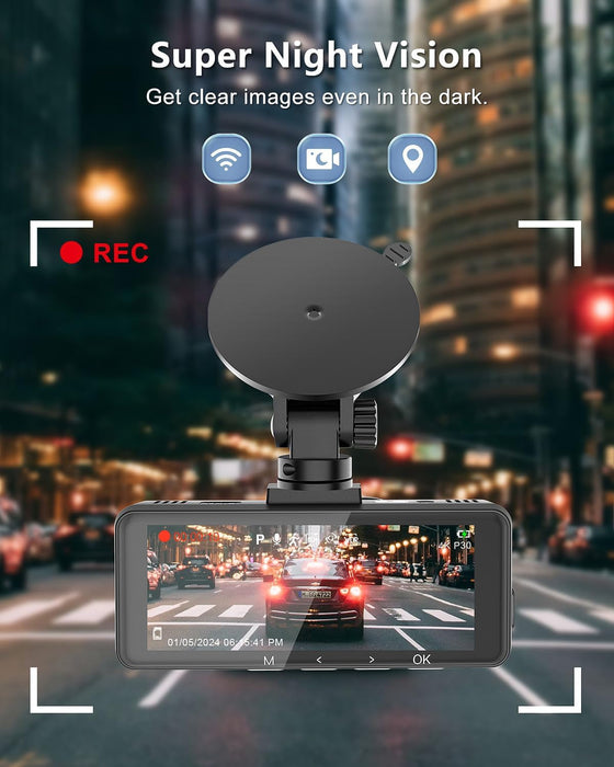Dash Cam 4K Front Dashcam Build-In GPS Speed, Wifi Dash Dam Front with Free 64GB SD Card, 3.16 IPS Screen Car Camera Dash Cam, Super Night Vision with WDR, 24H Parking Monitor, Loop Recording