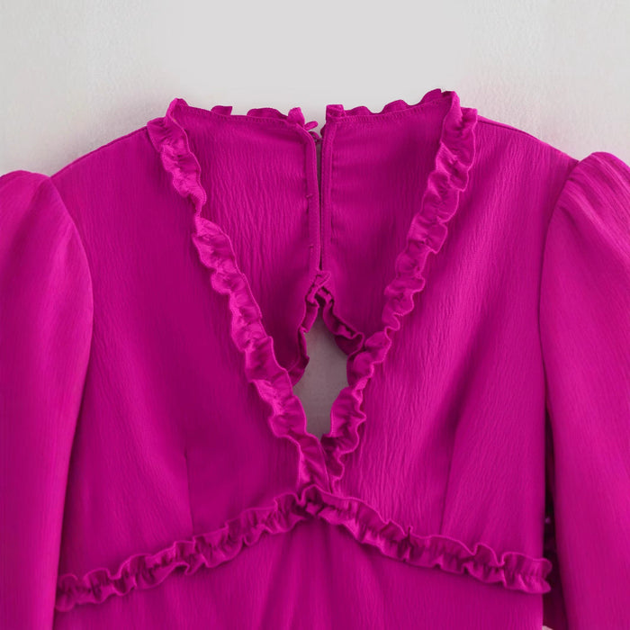 Sweet backless texture ruffle lace dress for women