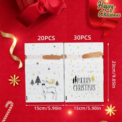 50 PCS Small Christmas Bags with Drawstring, Reusable Xmas Drawstring Gift Packaging Bags for Sweets, Cookies, and Treats, for Christmas, Parties, and Gift Wrapping Biscuits and Chocolates