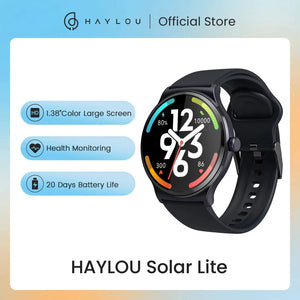 Solar Lite Smart Watch 1.38" Display Bluetooth 5.3 100+ Watch Faces Spo2 Heart Rate Monitor 20 Days Endurance Smartwatch