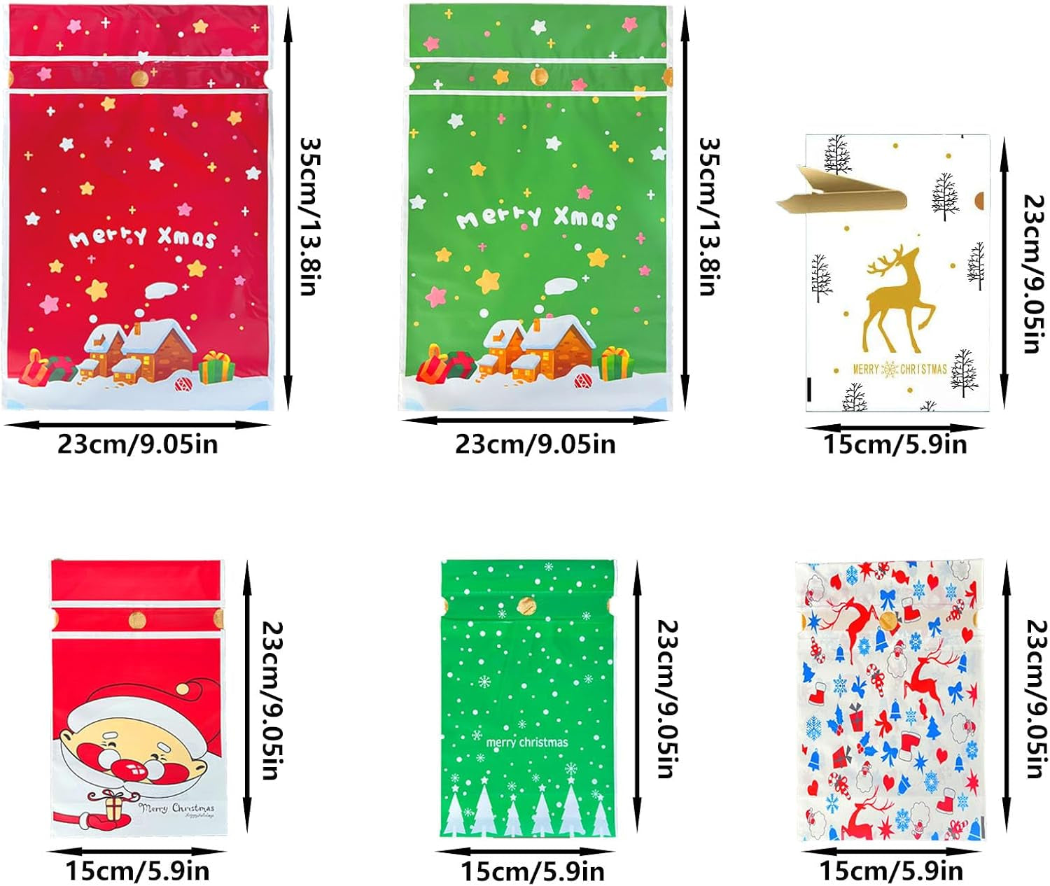 34 Pieces of Gift Bags in Various Sizes, Christmas Drawstring Bags, Christmas Party Gift with Ropes, Suitable for Birthdays and Party