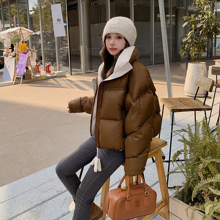 Women's High Collar Warm Cotton-padded Coat With Contrast Color Design