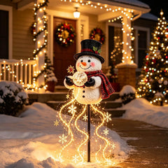 Christmas Decorations, Snowman Magic Fountain Flowing Snowflake Outdoor Christmas Lights with Cascading Stars Light for Garden Porch