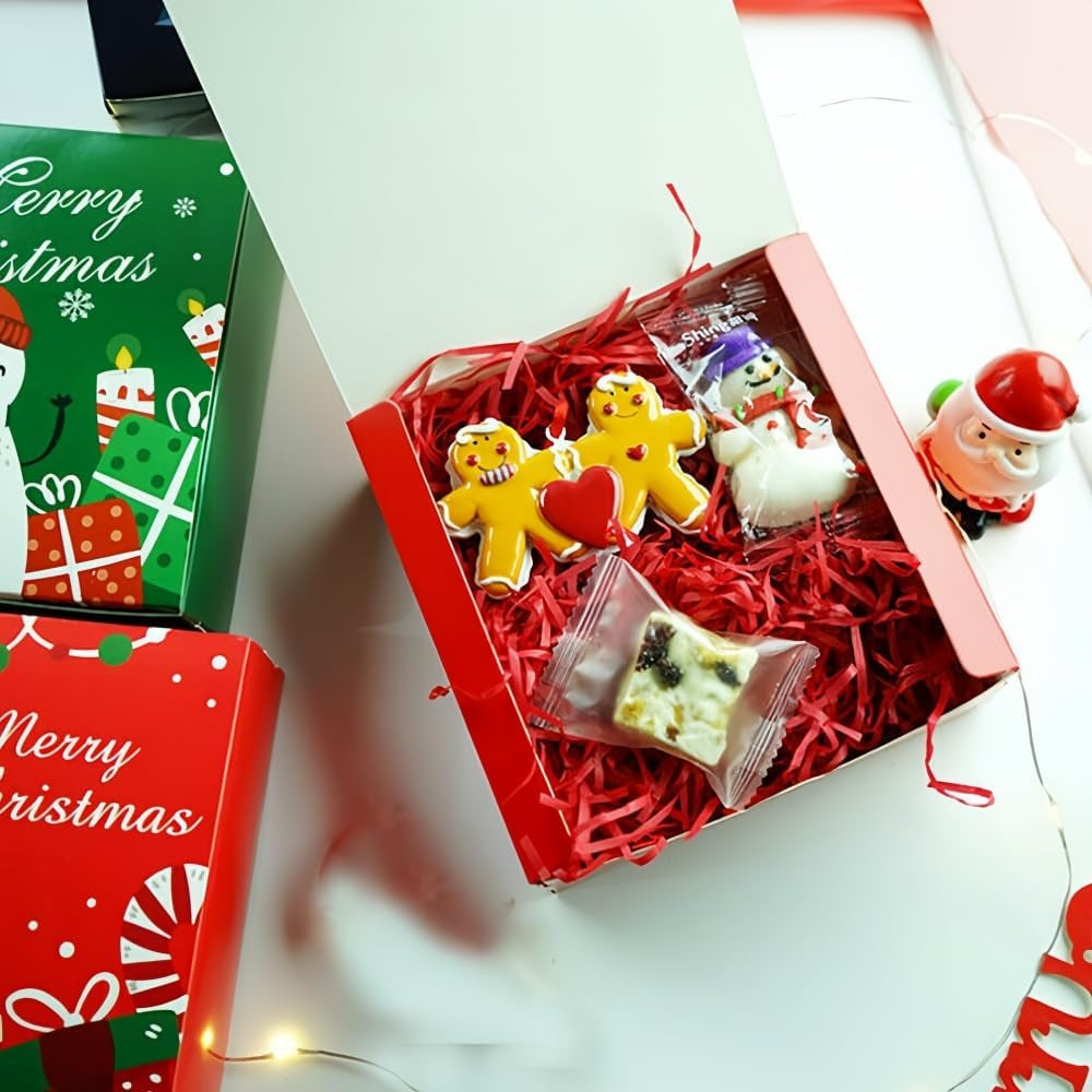 10 Packs 14X14X5Cm Red Merry Christmas Boxes with Lids, Gift Boxes, Xmas Party Favor Treats, Bakery, Gift Packaging