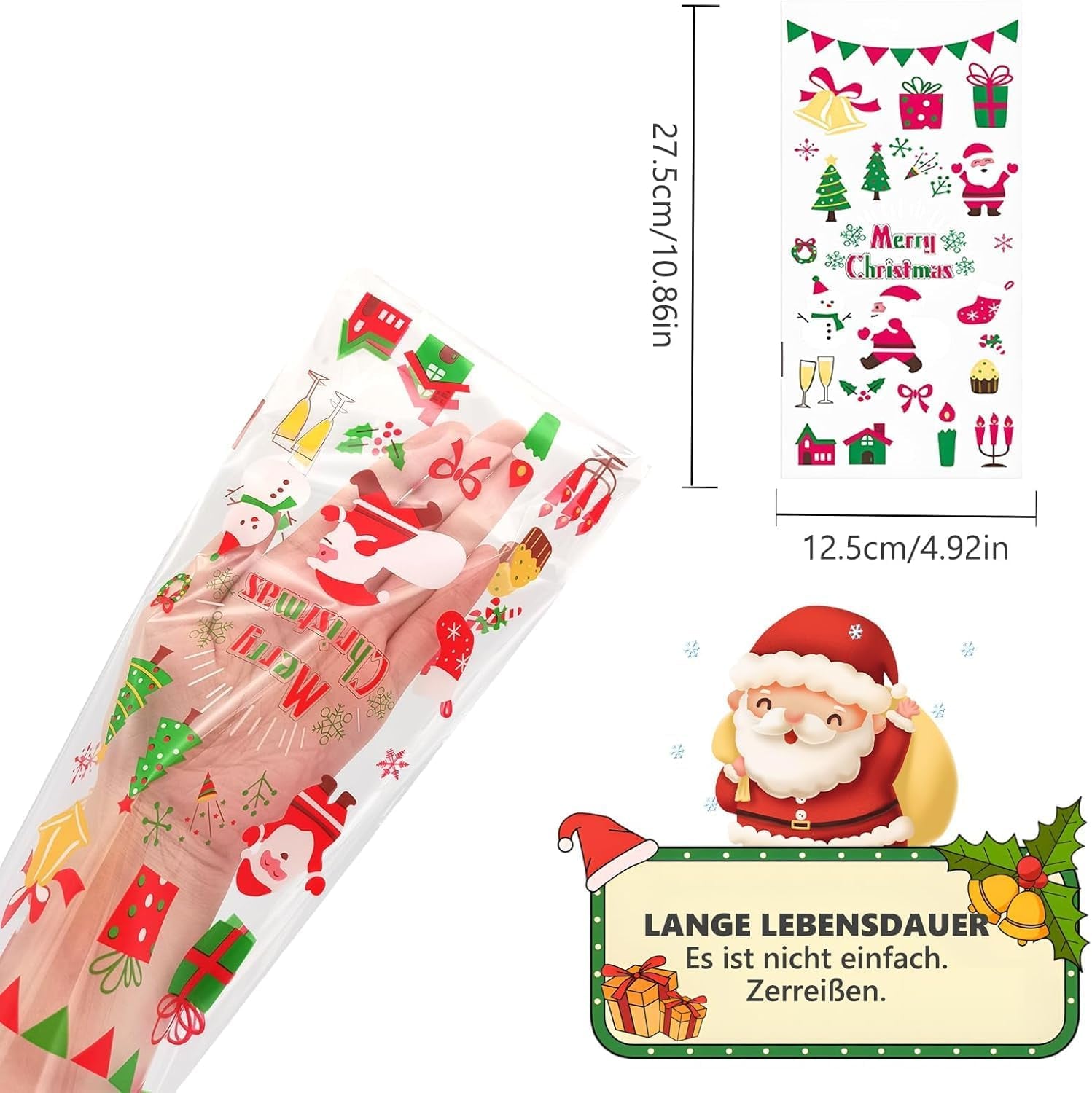 120 Pcs Christmas Cellophane Bags, Clear Treat Bags with Twist Ties