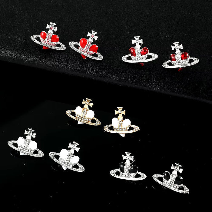 Saturn Planet Stud Earrings for Women Girl Heart Earrings