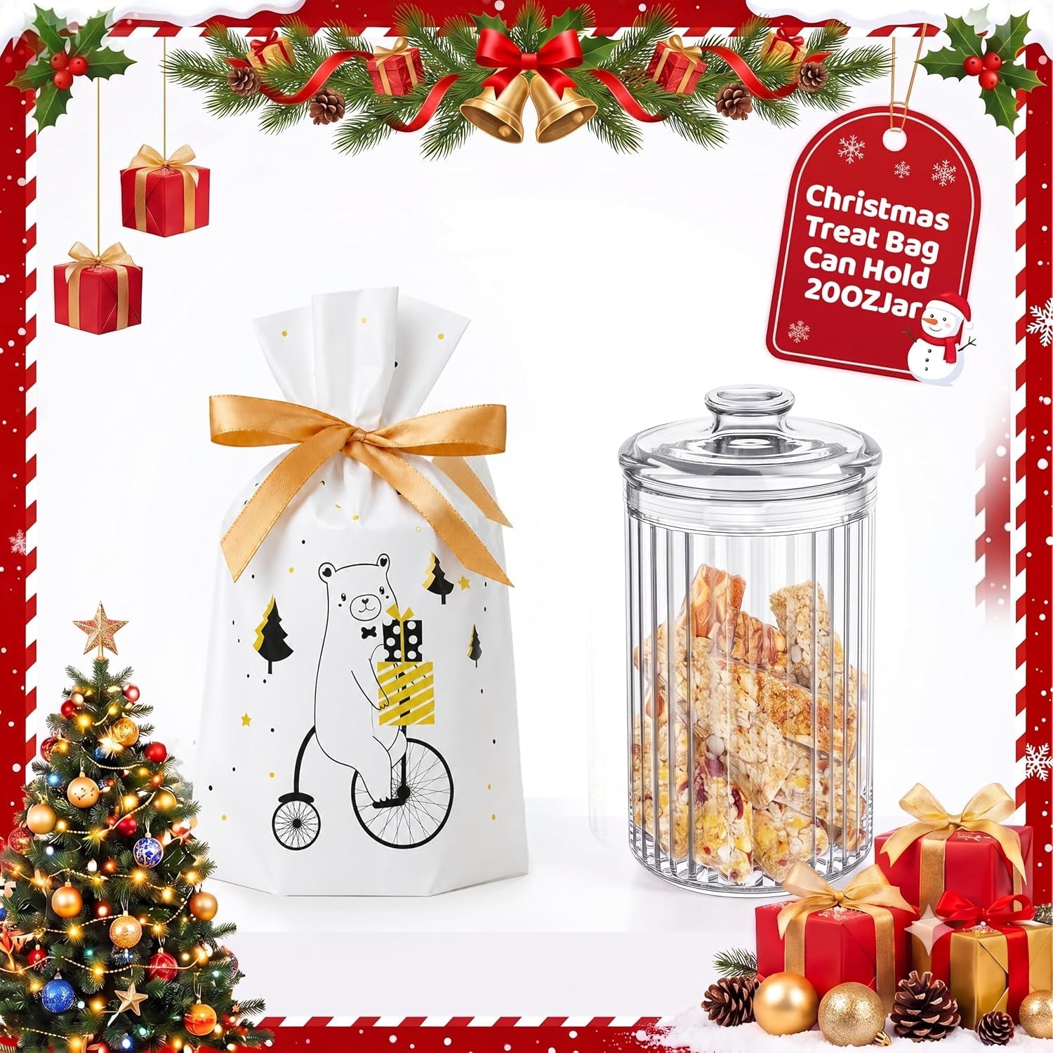 Small Christmas Drawstring Gift Bags for Kids Set – 50 Pack Xmas Drawstring Gift Bags (15X23+3Cm) – 5 Festive Designs – Christmas Gift Bags for Sweet Presents, Party Favors & Wrapping