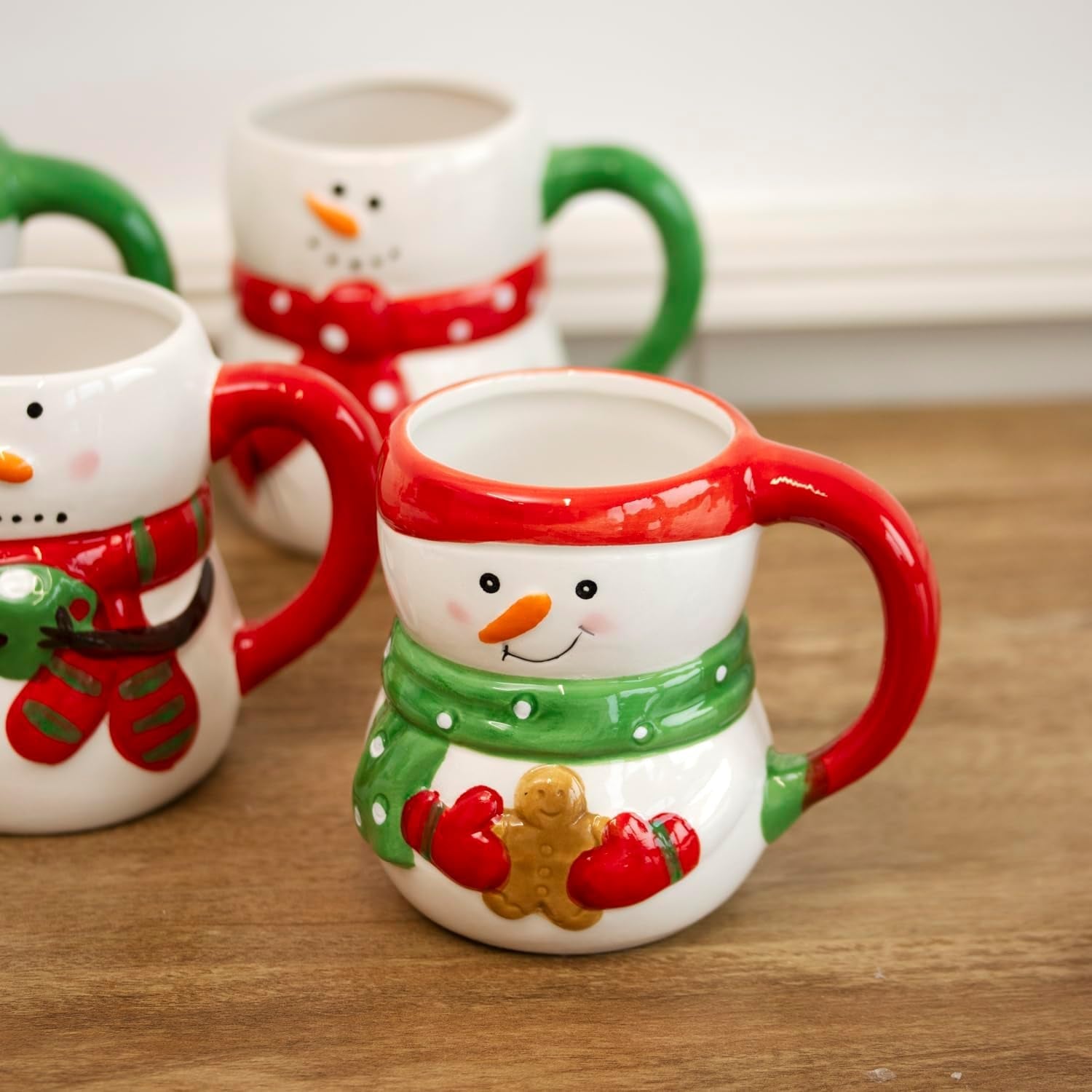 Set of 4 Christmas Snowman Mugs Ceramic Frosty Xmas Kitchen Tea Coffee Cups Gift