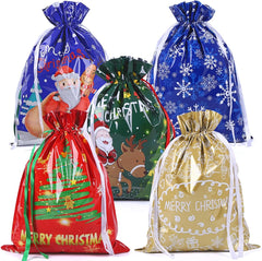 39 * 51Cm Large Size Xmas Goody Gift Wrapping Bag, 5Ps Christmas Drawstring Bags for Christmas Party-Snowflakes