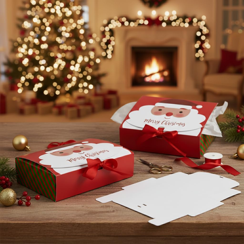 Pack of 12 Christmas Gift Boxes with Ribbon Closure 22.5X17X5 Cm