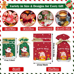 Christmas Drawstring Bags Set - 36 PCS Assorted Xmas Gift Bags in Multipack, Variety of Sizes & Patterns for Christmas Presents & Party