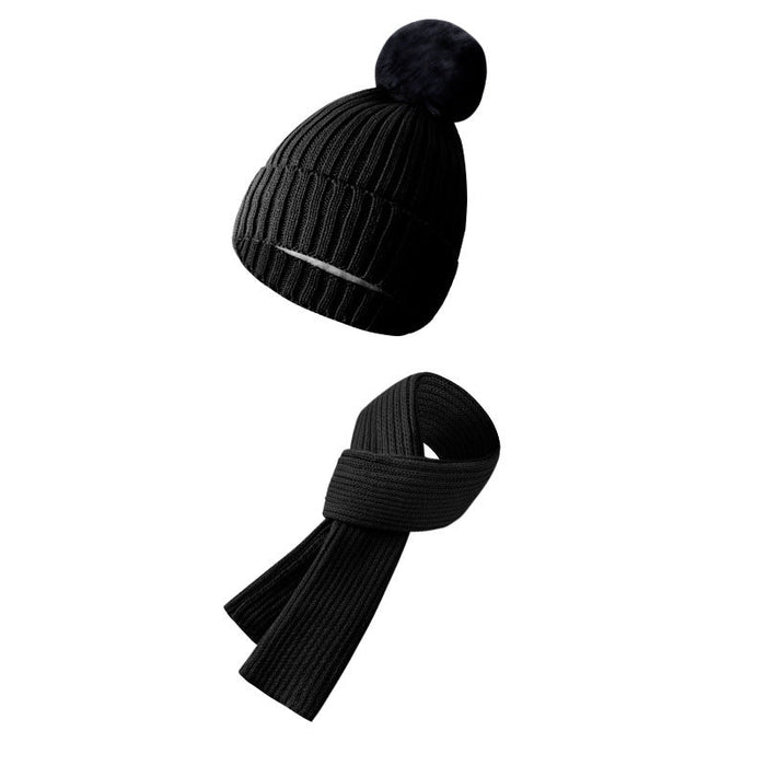 Solid Color Woven Hat Scarf And Gloves Warm Set