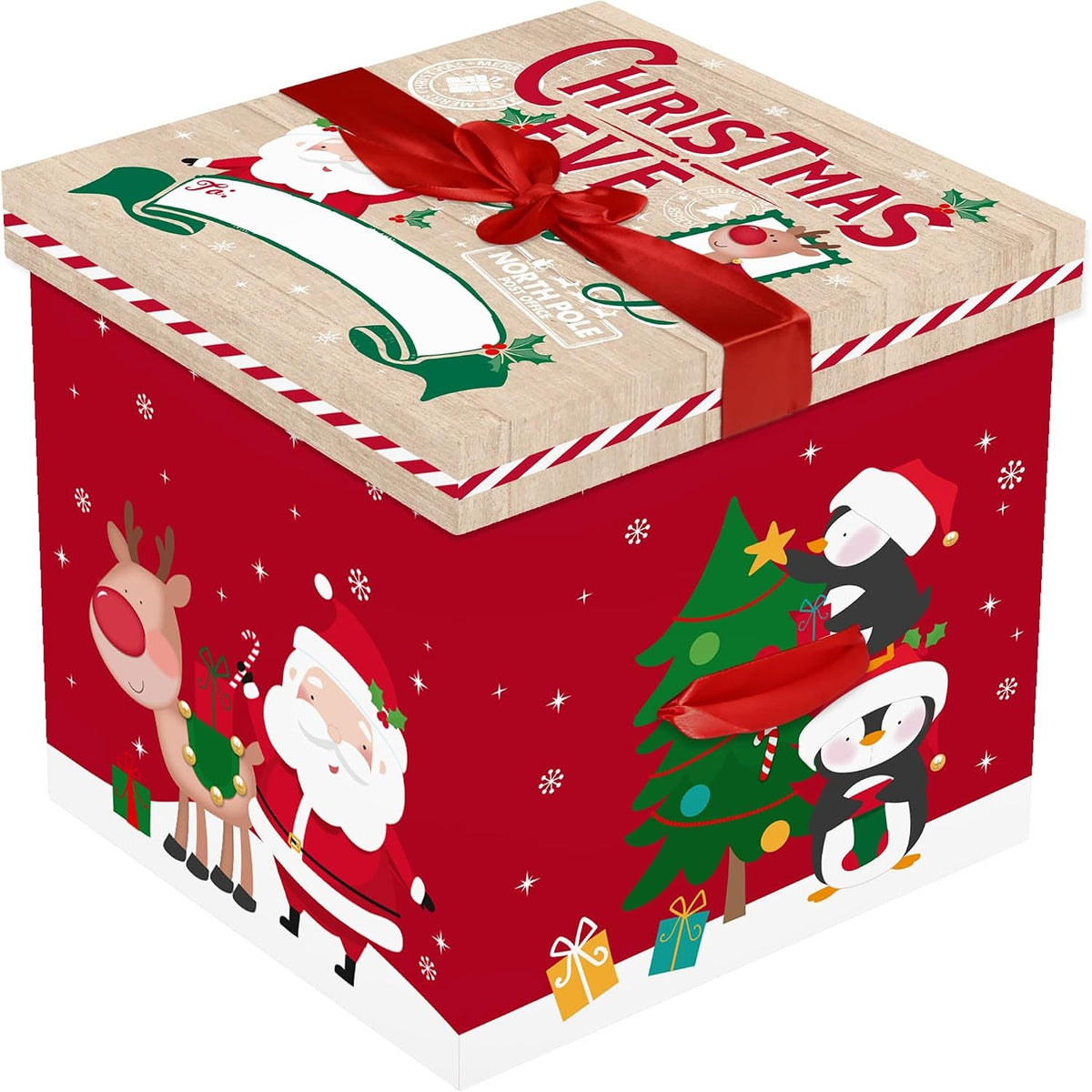 Christmas Eve Delivery Gift Box Square Shape Gift Set Keepsake Xmas North Pole Presents Personalise with Stickers Included