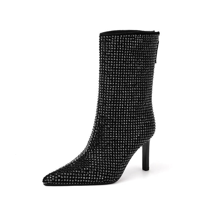 Women's Rhinestone High Heel Booties Boots