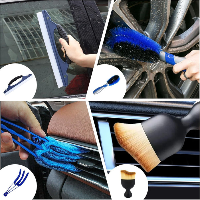 Car Cleaning Kit 24Pcs,Car Detaling Kit,Professional Car Detailing Brush,Car Cleaning Products for Dirty Rim Washing, Interior, Exterior, Leather, Dashboard, Vents